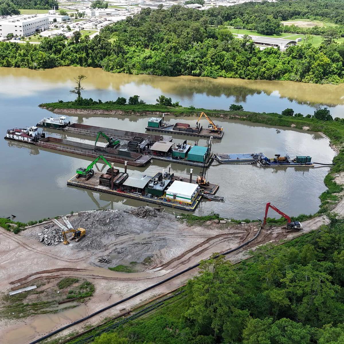 Aerial view of a dredge spread at work